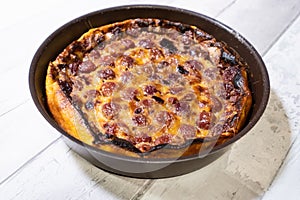 Appetizing cherry clafoutis made at home in the old fashioned way in France