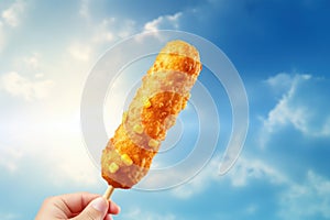 Appetizing Corn dog banner. Generate Ai