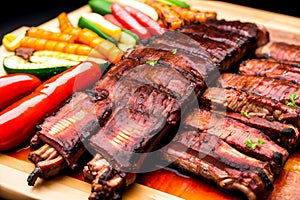 Appetizing grilled meat steak with vegetables.Tasty dish.