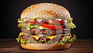 Appetizing Hamburger on a Dark Background - Generative Ai