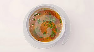 Appetizing Hot Vegetable Soup in White Bowl, Perfect Comfort Food. Top View Image with a Minimalist Style for Food Blogs