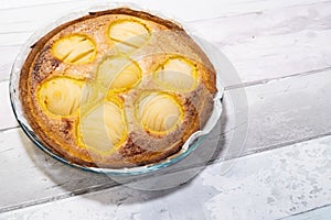 appetizing pear tart made at home in the old way in France