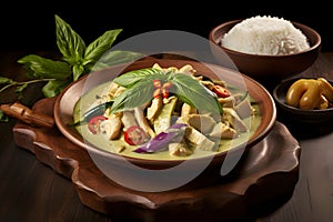 An appetizing platter of Green Curry. Ai Generated.NO.01