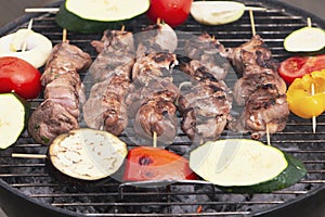 Appetizing pork neck meat is cooked on the grill