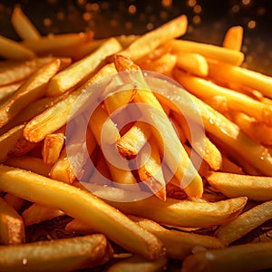 Appetizing potato. French fries with salt close-up. AI Generated
