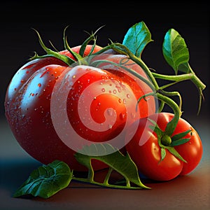 Appetizing Ripe red tomatoes with very fresh freshly washed branches - Generate Artificial Intelligence- AI photo