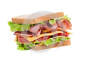 Appetizing sandwich with ham and cheese.