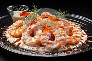 Appetizing Shrimp spicy sauce dish. Generate Ai