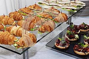 Appetizing snacks on the table. Catering for business meetings, events and celebrations. Close-up