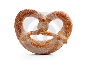 Appetizing soft bavarian pretzel isolated on white background