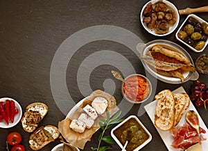 Appetizing Tapas on Table with Copy Space