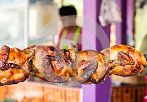 Appetizing toasted chicken in charcoal grills