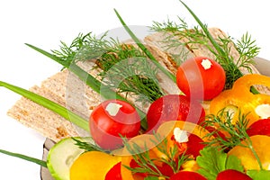 Appetizing vegetables and healthy bread