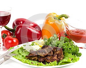 Appetizing weal kebab on skewers photo