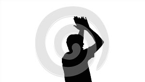 Applauding man, black silhouette on white background