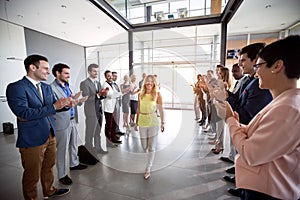 Applauding to smile confident leader employer photo
