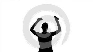 Applauding woman, clapping hands, waving hands. Black silhouette of woman on white background