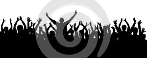 Applause cheerful crowd people silhouette. Concert, party. Funny cheering, sports fans, isolated vector.