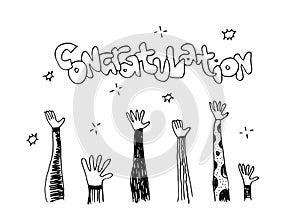 Applause hand draw on white background with congratulation text.