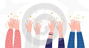 Applause. People hands clapping. Celebration, congratulations, ovations background. Cute simple cartoon design. Flat style vector