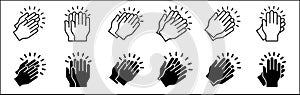 Applause symbol. Hand clapping icon. Hand claps icon set symbol of acclamation, compliment, appreciation, ovation, bravo, photo