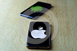 Apple and android smartphones. Iphone IOS versus Android operating system