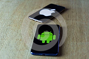 Apple and android smartphones. Iphone IOS versus Android operating system