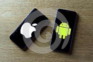 Apple and android smartphones. Iphone IOS versus Android operating system