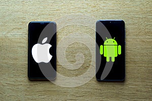 Apple and android smartphones. Iphone IOS versus Android operating system