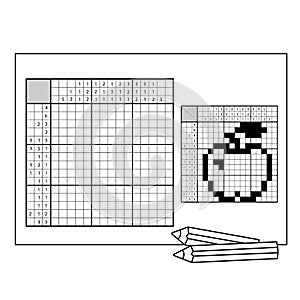 Apple. Black and white japanese crossword with answer. Nonogram