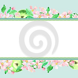 Apple blossom, apple background Horizontal stretching. Vector w