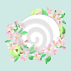 Apple blossom, apple background Horizontal stretching. Vector w