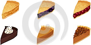 Apple, Blueberry, Cherry, Chocolate Mousse, Pumpkin, Pecan Pie Slices