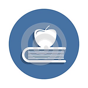 Apple on book, knowledge icon in badge style. One of education collection icon can be used for UI UX