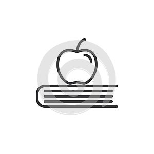 Apple on book line icon, outline vector sign, linear style pictogram isolated on white