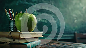 The apple on books.AI generated image photo