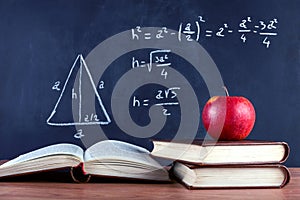 Scholastic Inspiration: Red Apple, Retro Books, and Pythagorean Theorem photo
