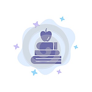 Apple, Books, Education, Science Blue Icon on Abstract Cloud Background