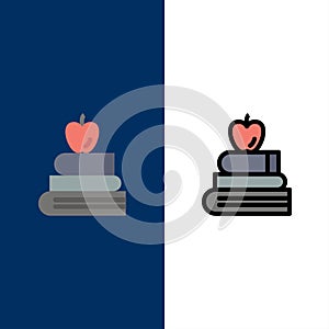 Apple, Books, Education, Science  Icons. Flat and Line Filled Icon Set Vector Blue Background