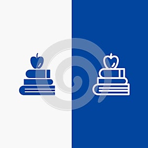 Apple, Books, Education, Science Line and Glyph Solid icon Blue banner Line and Glyph Solid icon Blue banner