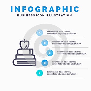 Apple, Books, Education, Science Line icon with 5 steps presentation infographics Background