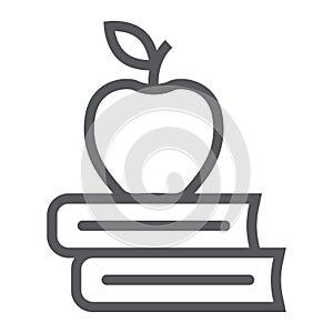 Apple on the books line icon, school and education