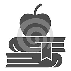 Apple on books solid icon, school concept, stack of books and apple sign on white background, education symbol icon in