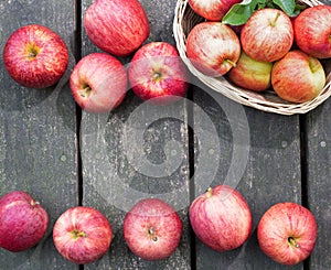 Apple Border on a Rustic Wooden Surface