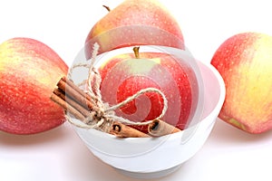 Apple in bowl isolated on white background. Eco style