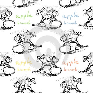 Apple branch seamless pattern with signature