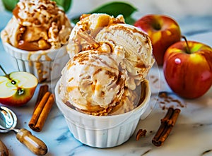 Apple Cake Ice Cream with Apple Compote and Cinnamon