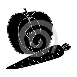 An Apple and a carrot. Healthy eating for athletes.Gym And Workout single icon in black style vector symbol stock