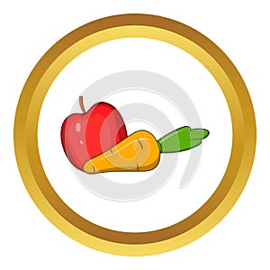 Apple and carrot icon, cartoon style