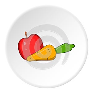 Apple and carrot icon, cartoon style